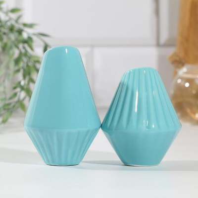 Набор керамический солонка и перечница «Геометрия», 13.5 х 10.5 см, цвет голубой