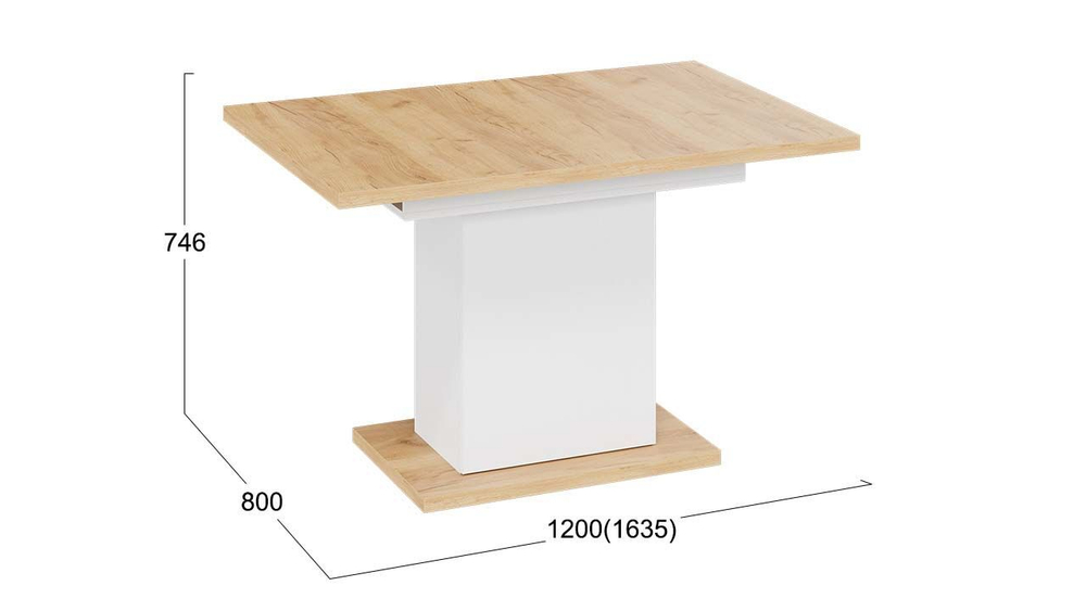 Стол кухонный обеденный раздвижной Белый/Дуб Крафт золотой 120(163)х80х75 см