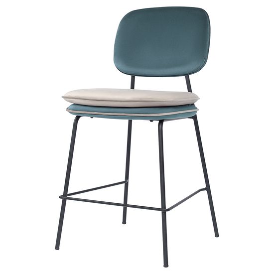 Стул полубарный с контрастным кантом pea, велюр, сине-зеленый/бежевый