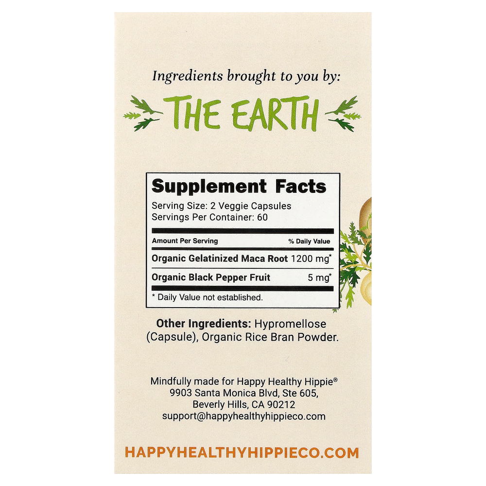Happy Healthy Hippie, мака, 120 вегетарианских капсул
