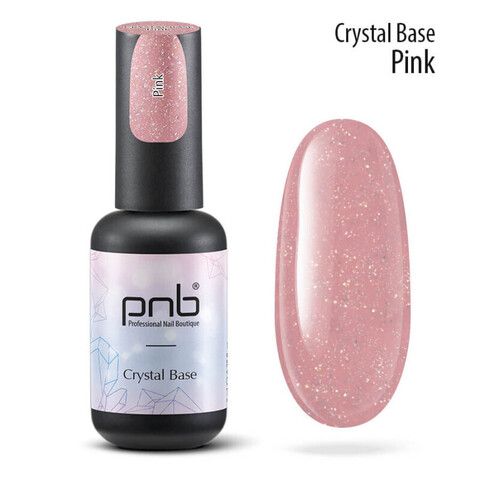 Crystal base Pink PNB/Розовый оттенок базы, светоотражающий с шиммерными частицами