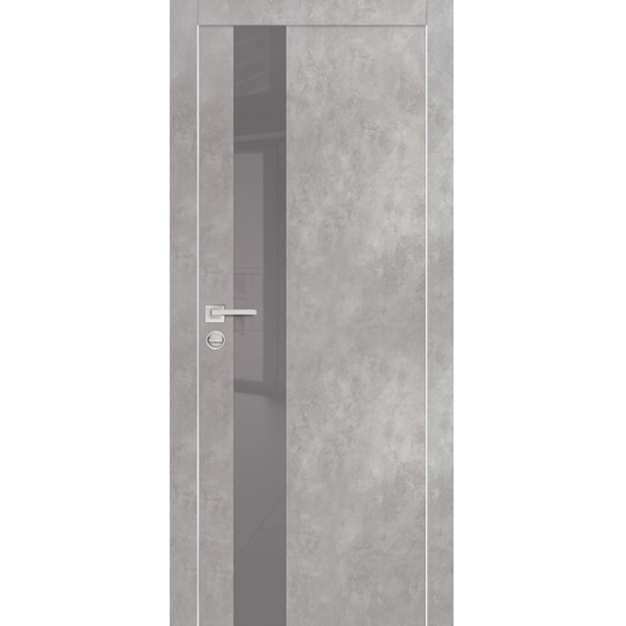 Фото межкомнатной двери экошпон Profilo Porte PX-10 серый бетон с алюминиевой кромкой с 2-х сторон стекло Lacobel серый