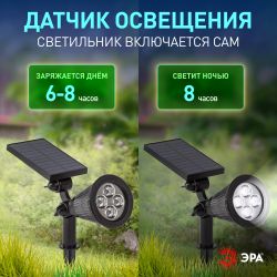 Светильник уличный ЭРА ERASP024-10 на солнечной батарее | Садовые фасадные светильники