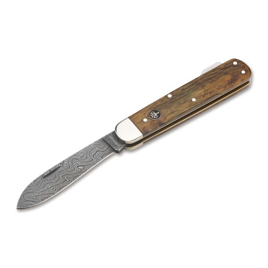 Складной нож Boker DAM Bker Hunters Mono Damascus Curly Birch Brown c клинком из стали Damascus, рукоять дерево (Береза карельская)
