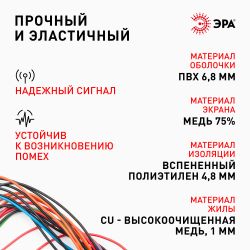 ЭРА Кабель коаксиальный SAT 50 М, 75 Ом, Cu/(оплётка Cu 75%), PVC, цвет белый, бухта 100 м | 