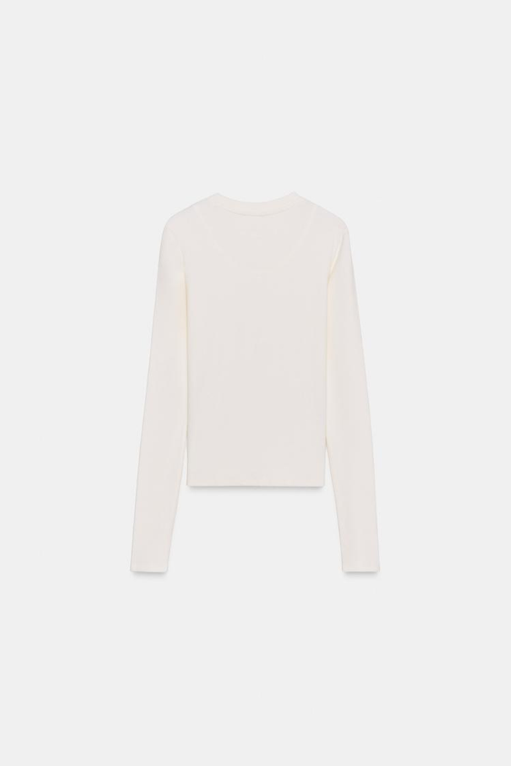 ZARA ФУТБОЛКА С ДЛИННЫМИ РУКАВАМИ И ВЫШИВКОЙ, ЭКРЮ