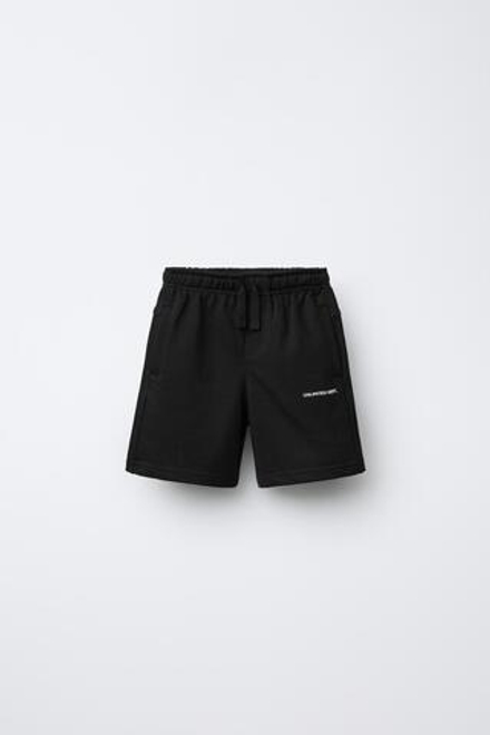 ZARA ШОРТЫ ИЗ МЯГКОЙ ТКАНИ С РЕЛЬЕФНОЙ НАДПИСЬЮ, ЧЕРНЫЙ