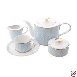 Чайный сервиз Falkenporzellan Corvara AERO BLUE-GOLD 6 персон 17 предметов