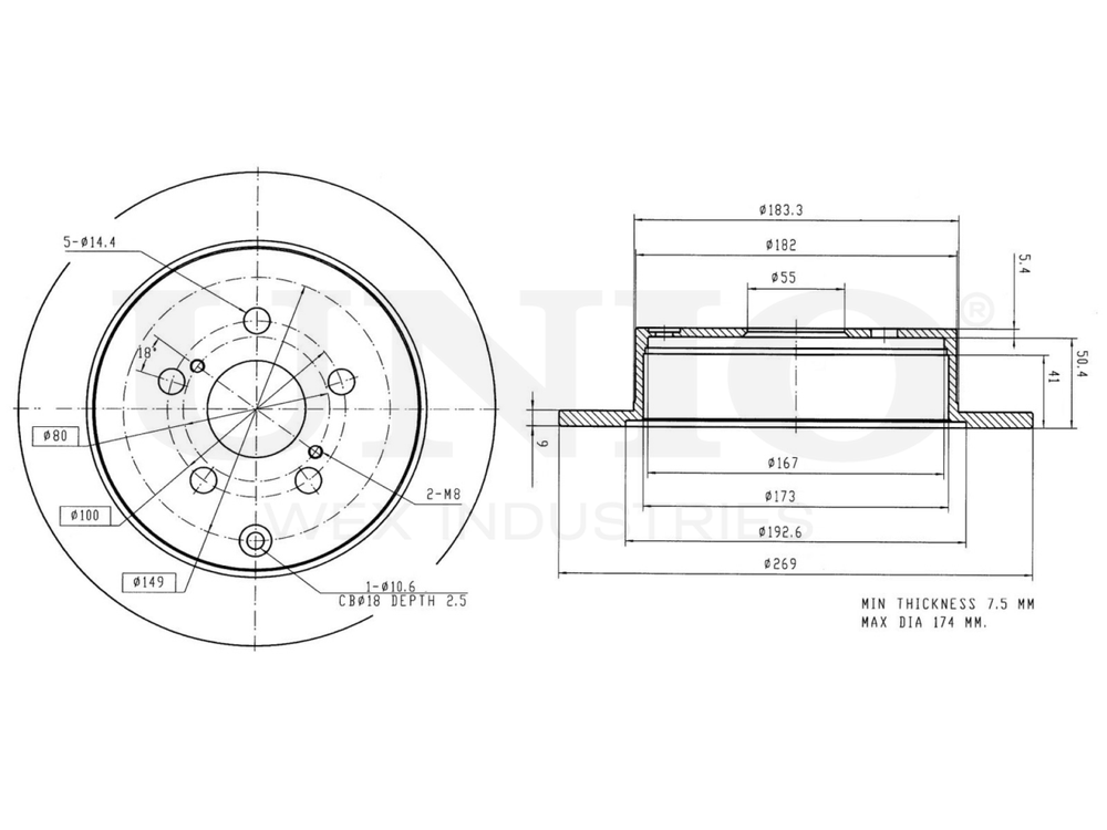 Диск тормозной задний UNIO BRD-20462