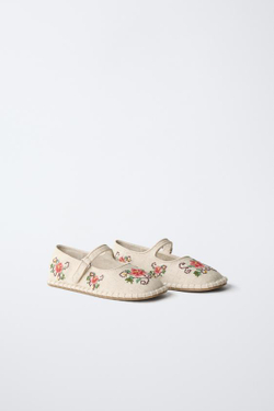 ZARA БАЛЕТКИ С ВЫШИВКОЙ, ЭКРЮ