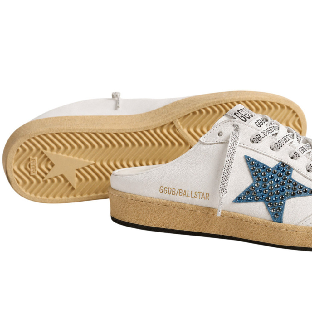 Женские Golden Goose Ball Star Sabot in White Nappa with Blue Crystal Star