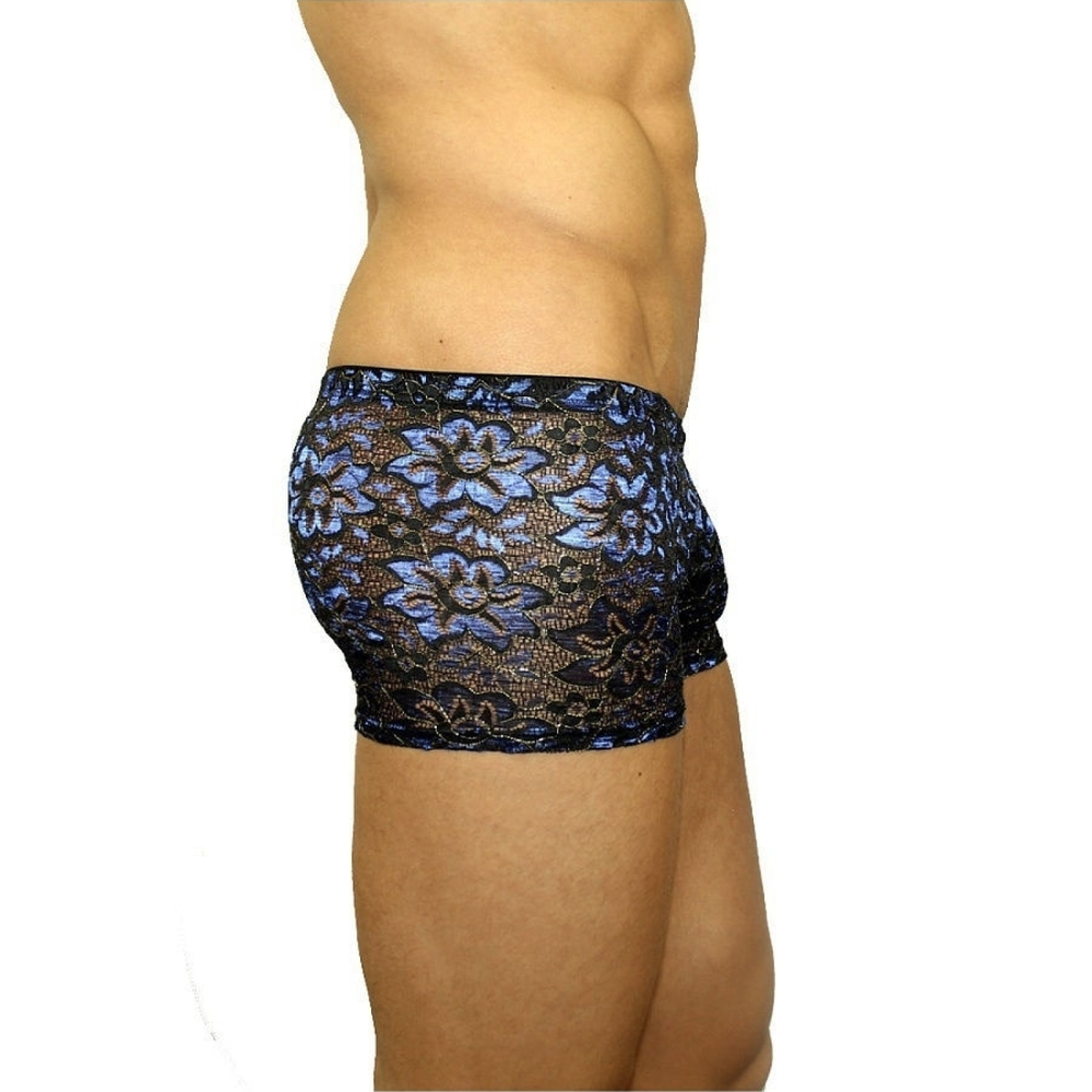 Мужские трусы боксеры черные в голубой цветок Romeo Rossi Black Flower Boxer 218