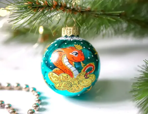 Стеклянный шар Змея 60 мм., бирюзовый, Ёлочка (С29/1)