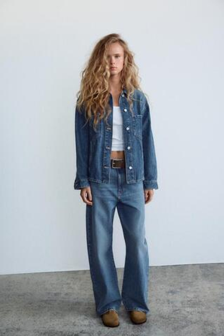 ZARA ДЖИНСЫ TRF BAGGY СО СРЕДНЕЙ ПОСАДКОЙ, СИНИЙ