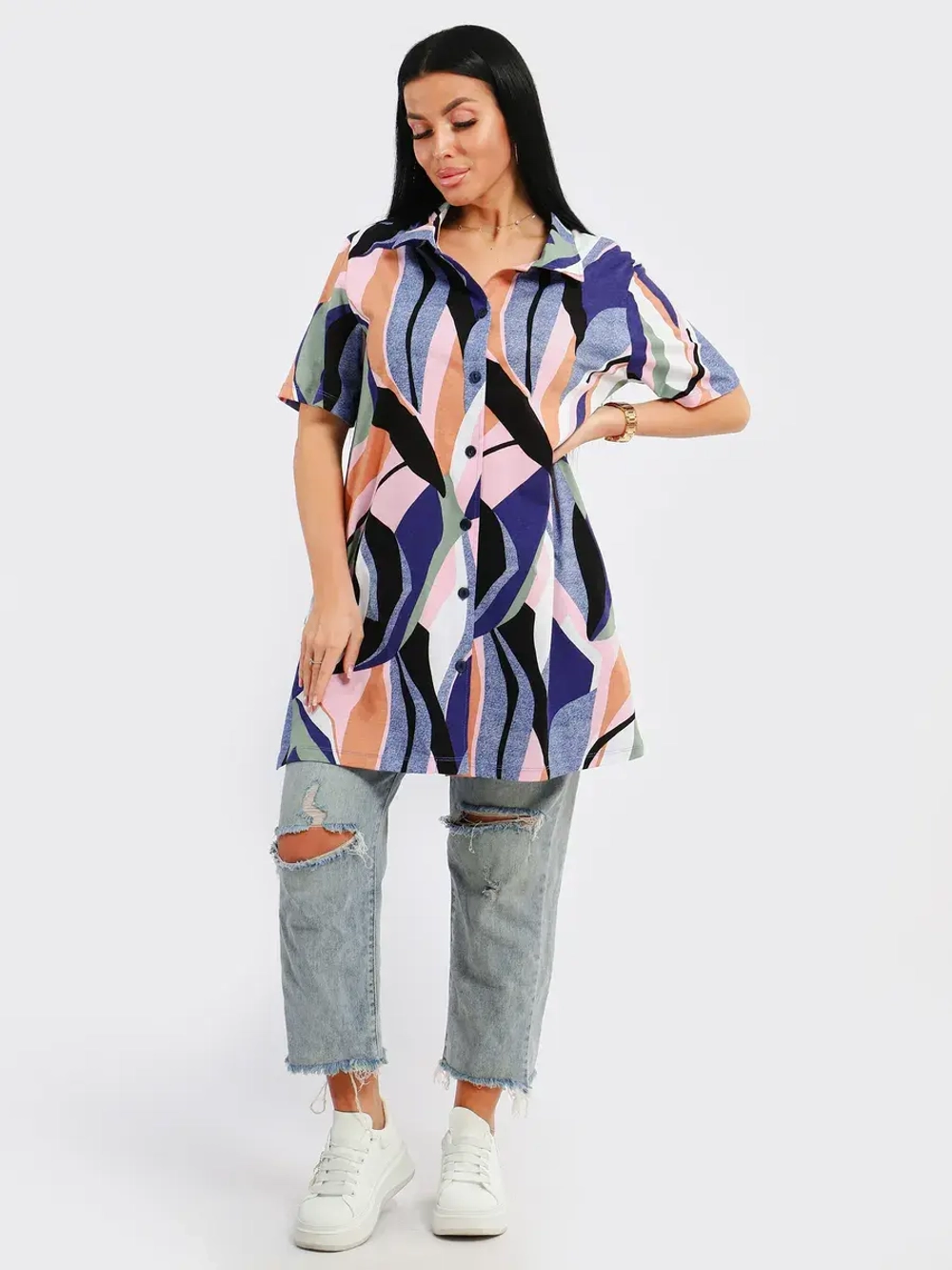 Туника-рубашка хлопок большие размеры