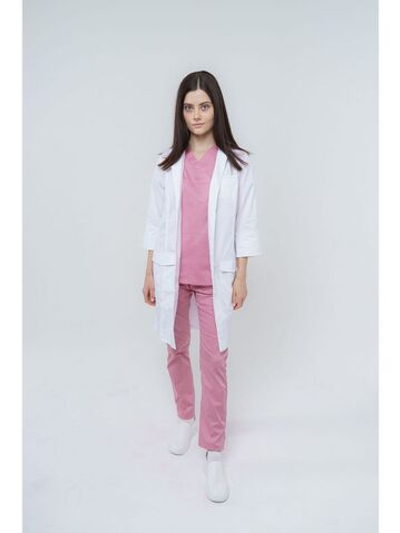 Медицинский халат женский укороченный на пуговицах TZ120-WHT