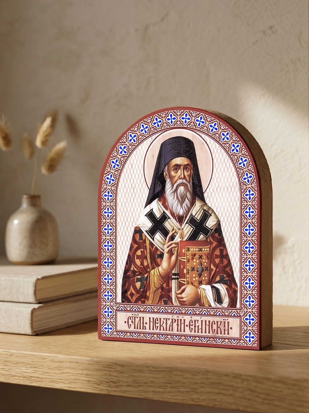 Икона аркой Нектарий Эгинский (клобук), свт. на дереве: 95 х 120 (Синопсисъ)