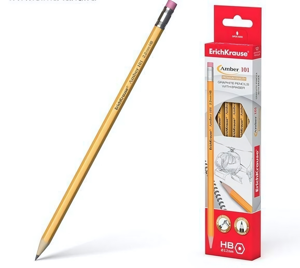 Карандаш ч/г с ластиком Amber 101 HB шестигран. 45601 (Erich Krause)