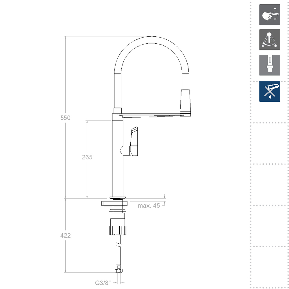 Смеситель для кухни с магнитным держателем и гибким изливом KITCHEN MAGNET 388801MCNC никель