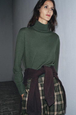 ZARA СВИТЕР ИЗ 100% ЭКСТРАМЯГКОЙ ШЕРСТИ, ЗЕЛЕНЫЙ