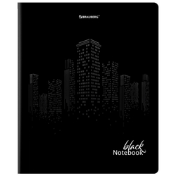 Тетрадь А5, 48 л., BRAUBERG, скоба, клетка, матовая ламинация, выборочный лак, "Black" (микс в спайке), 404375