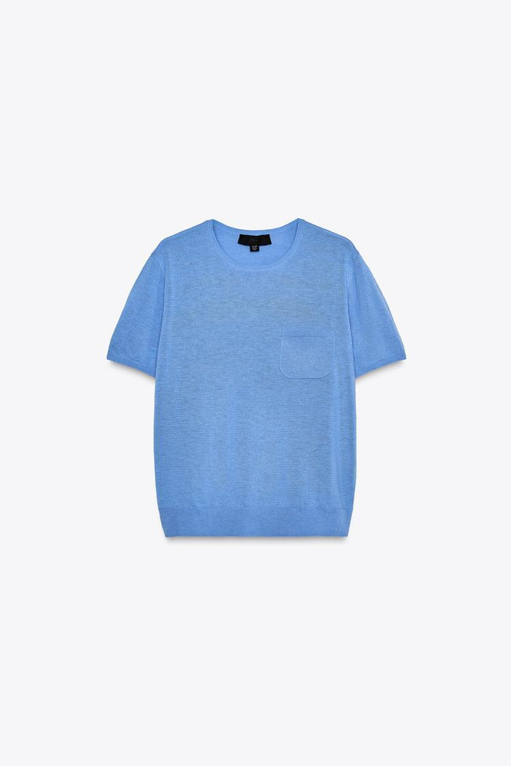 ZARA ОДНОТОННЫЙ ТОП С КОРОТКИМИ РУКАВАМИ, СИНИЙ