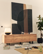 Тумба под телевизор Uxue с 4 дверцами из массива акации с беленой отделкой 200 x 58 см