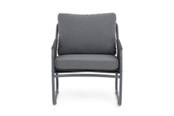 "Ането" кресло плетеное из роупа, каркас алюминий темно-серый (RAL7024) муар, роуп темно-серый круглый, ткань темно-серая 027