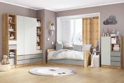 Шкаф Челси Color, Мята темная, Сумеречный голубой, Дуб крафт