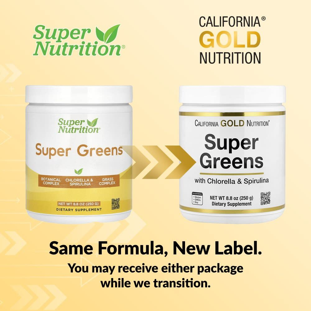 California Gold Nutrition, суперзелень со спирулиной, хлореллой, келпом и яблочным пектином, 250 г (8,8 унции)