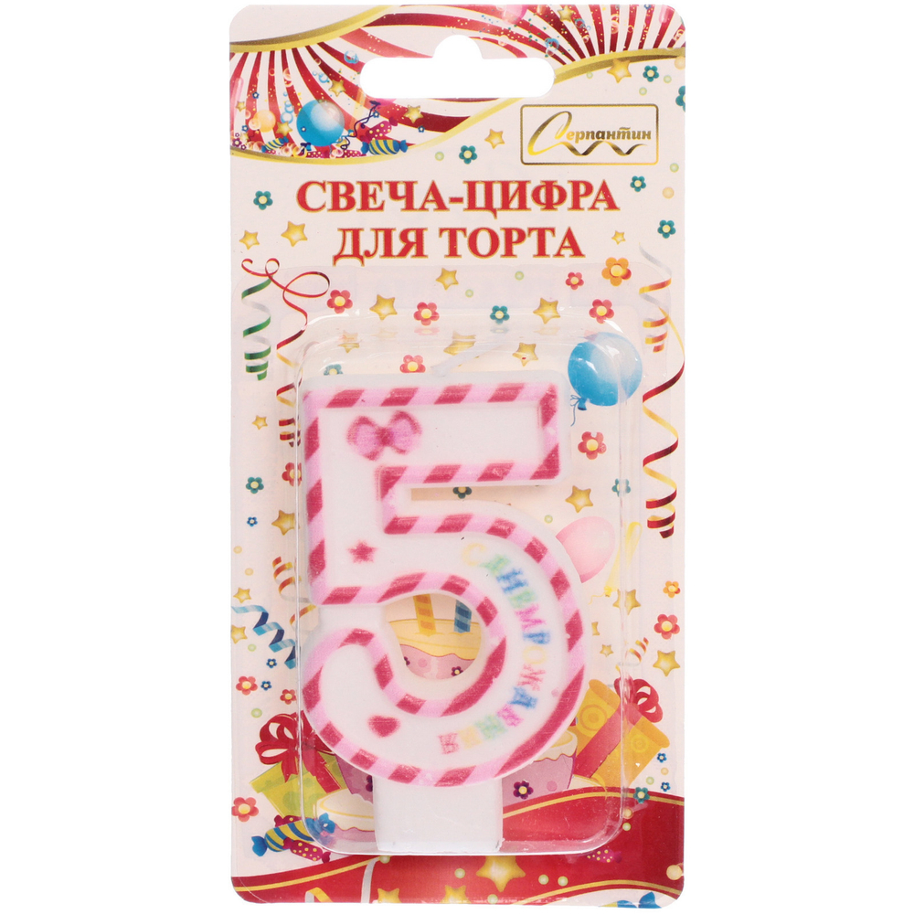 Свеча для торта Цифра Happy «5» 6*4 см, красный