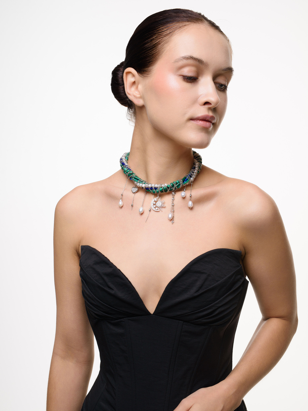 Колье "Sun And Moon" из малахита и лазурита Silver