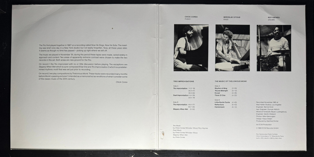 Chick Corea, Miroslav Vitous, Roy Haynes ‎– Trio Music 2LP (Германия 1982г.) ECM