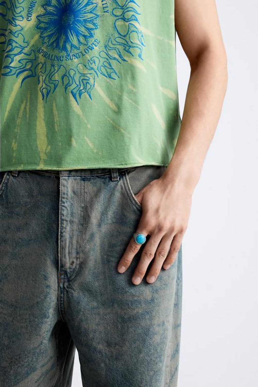 ZARA КОЛЬЦО-ПЕЧАТКА С КОНТРАСТНОЙ ВСТАВКОЙ, СЕРЕБРИСТЫЙ