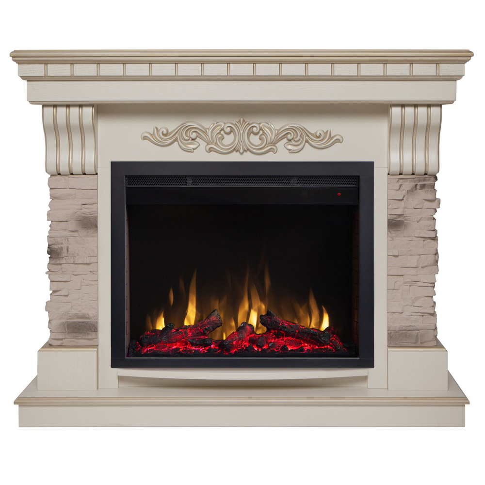 Электрокамин RealFlame Marseilles WT белый дуб с золотой патиной с очагом Saphir 25,5