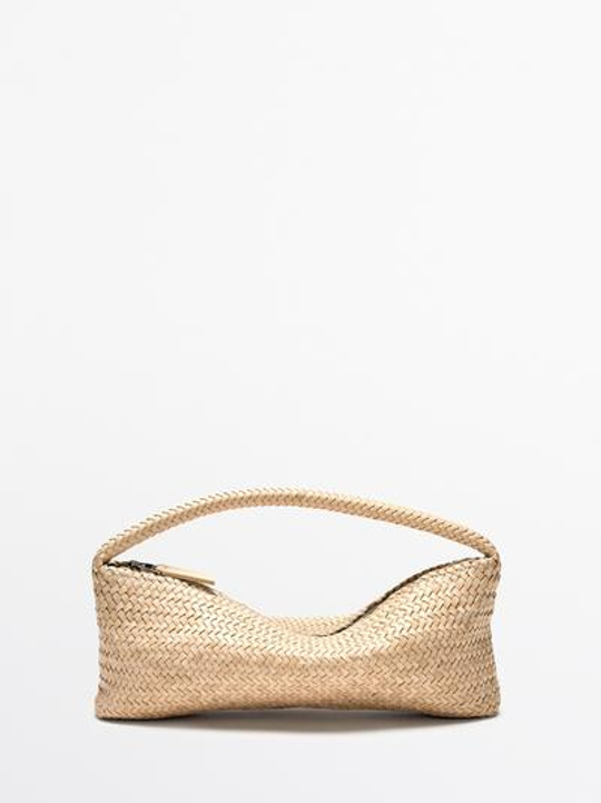 Massimo Dutti Сумка-круассан из плетеной кожи наппа, белый