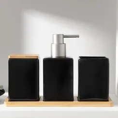 Набор аксессуаров для ванной комнаты SAVANNA Square, 4 предмета (дозатор для мыла, 2 стакана, подставка), цвет чёрный