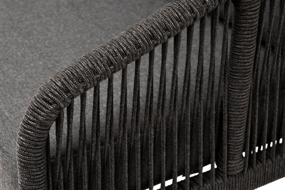 "Лугано" диван 3-местный плетеный из роупа, каркас алюминий темно-серый (RAL7024) муар, роуп темно-серый круглый, ткань темно-серая YB25-0027