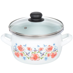 Кастрюля сталь, эмал, 3 л, с крыш, Сантэкс, Маки, 1-2430112, индукц