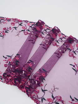 Вышивка на сетке ярко-фиолетовая с мультиколор широкая неэластичная ширина 31 см