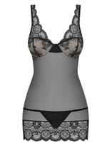 Полупрозрачная облегающая сорочка с лифом на косточках (Размер: S-M) (Цвет: черный)