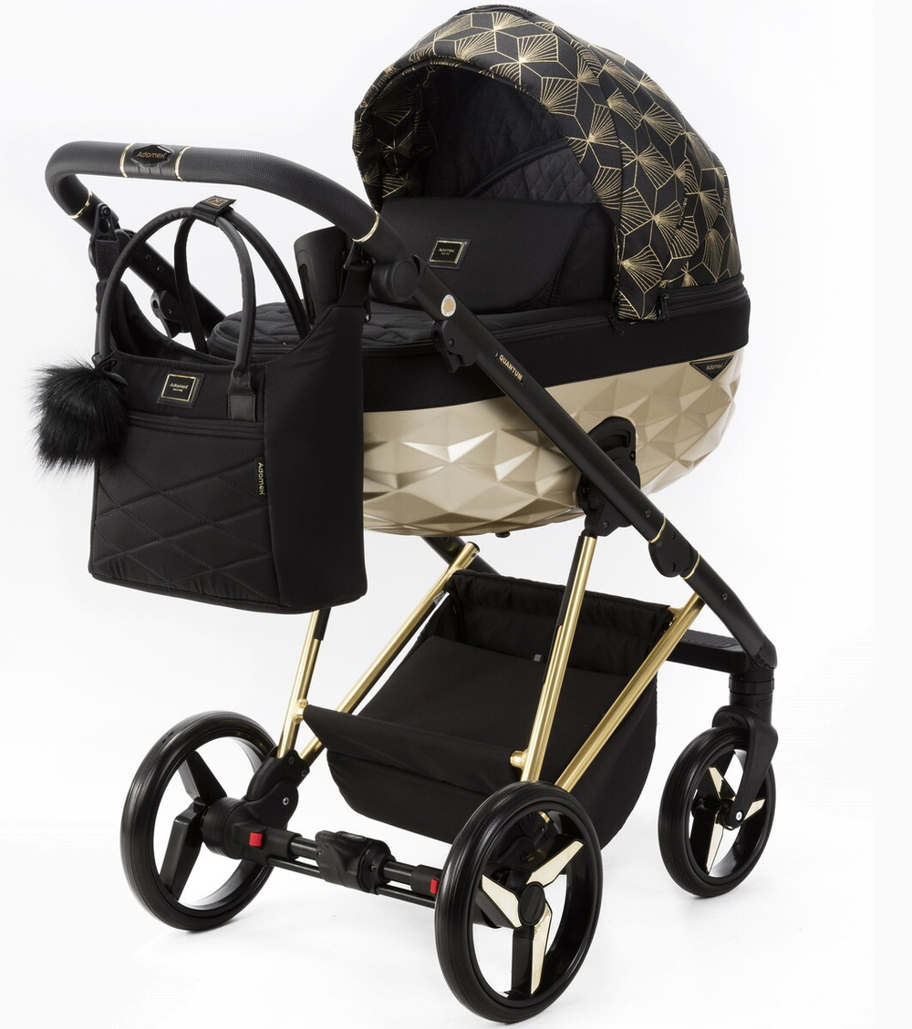 Детская коляска Adamex Quantum Star 2 в 1 Q-STAR58 (ЧЕРНЫЙ+ЗОЛОТОЙ ОРНАМЕНТ+ЗОЛОТО ДНО+ЗОЛОТО РАМА)