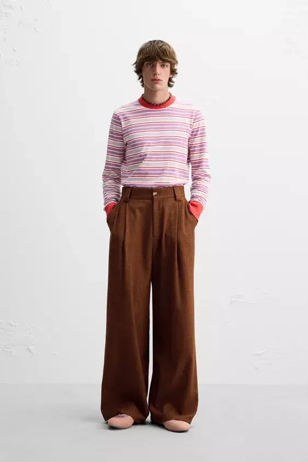 ZARA X HARRY LAMBERT ШИРОКИЕ БРЮКИ, ЧЕРЕПИЧНЫЙ