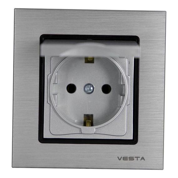 Розетка 2P+E Vesta-Electric Exclusive Silver Metallic с крышкой серебро FRZ00041013SER