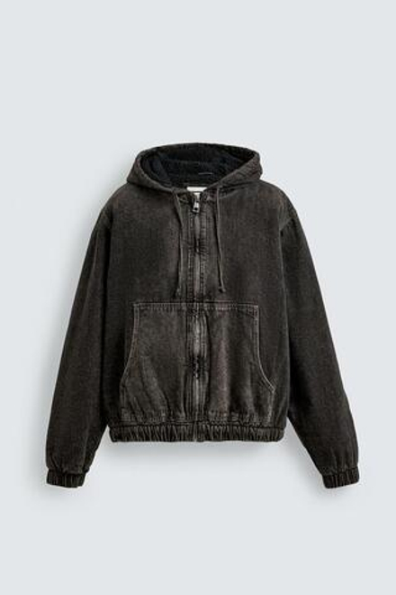 ZARA ДЖИНСОВАЯ КУРТКА С КАПЮШОНОМ И ОТДЕЛКОЙ ИЗ ИСКУССТВЕННОЙ ОВЧИНЫ, СЕРЫЙ