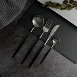 Ложка столовая 21,3 см матовая серый цвет черная ручка PVD Lounge P.L. [12]