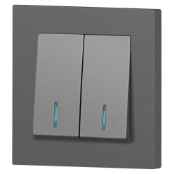 Выключатель Intro Accent 6-105-07 двойной с подсветкой, 10А-250В, IP20, СУ, AL/CU, графит | Intro