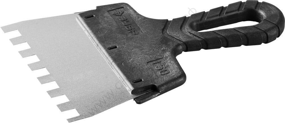 ЗУБР 150 мм, зуб 10х10 мм, зубчатый пластиковая ручка, нержавеющий, Фасадный шпатель, МАСТЕР (10078-15-10)