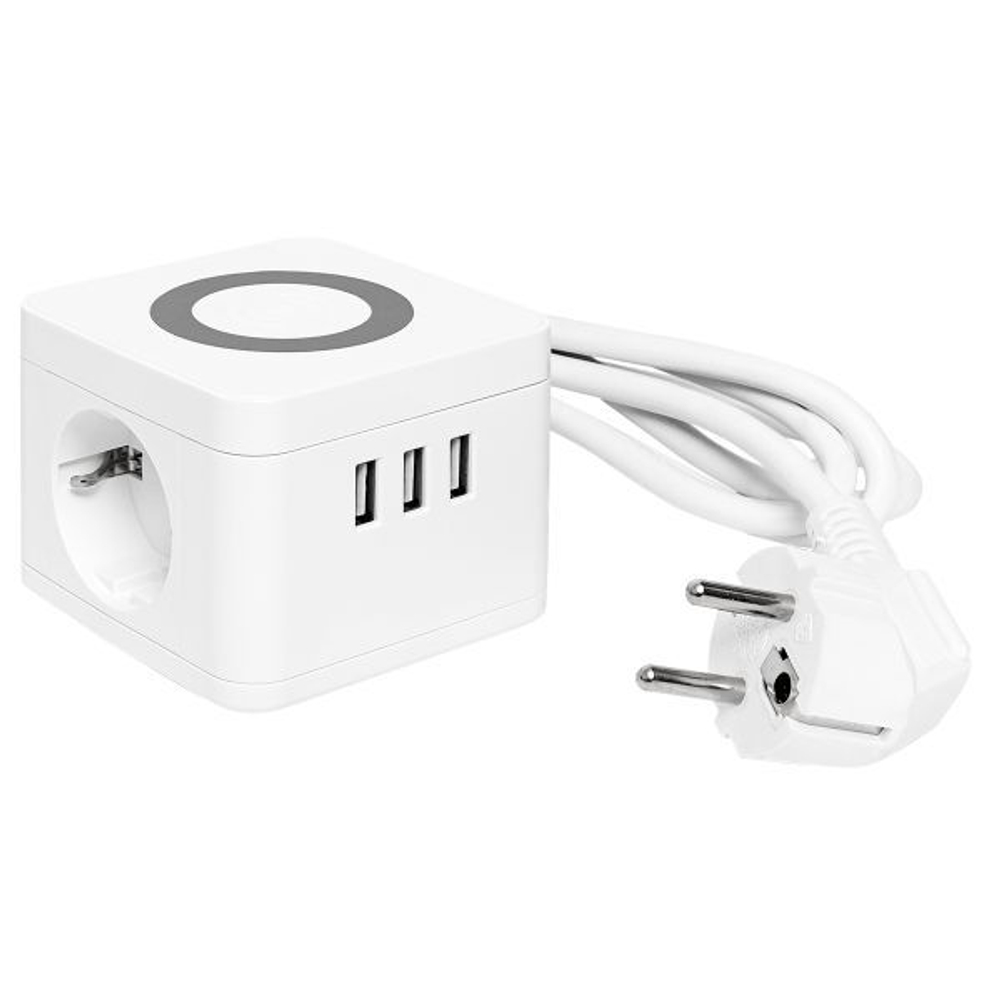 Удлинитель "Куб" 2х1.3м 3USB 2.4А+зарядное устройство 1кв.мм EKF UBA-CUB-3-WC