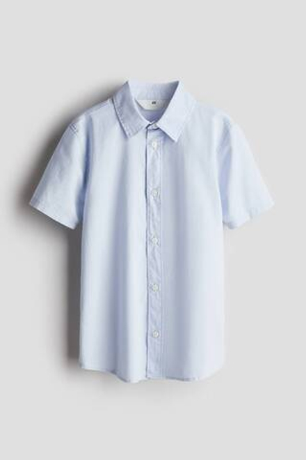 H&M Рубашка из хлопка с коротким рукавом, светло-голубой